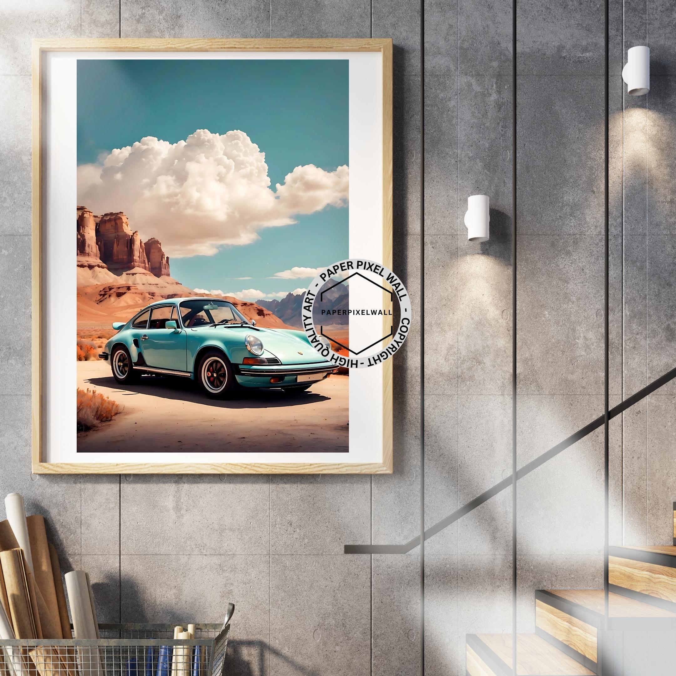 Vintage Porsche 911 Desert Landscape Car Poster (Digital Download)