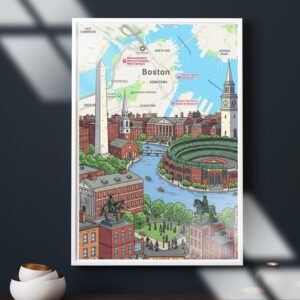 Boston Cityscape Matte Art Print, Premium Travel Poster, Urban Wall Decor, City Skyline Illustration Print