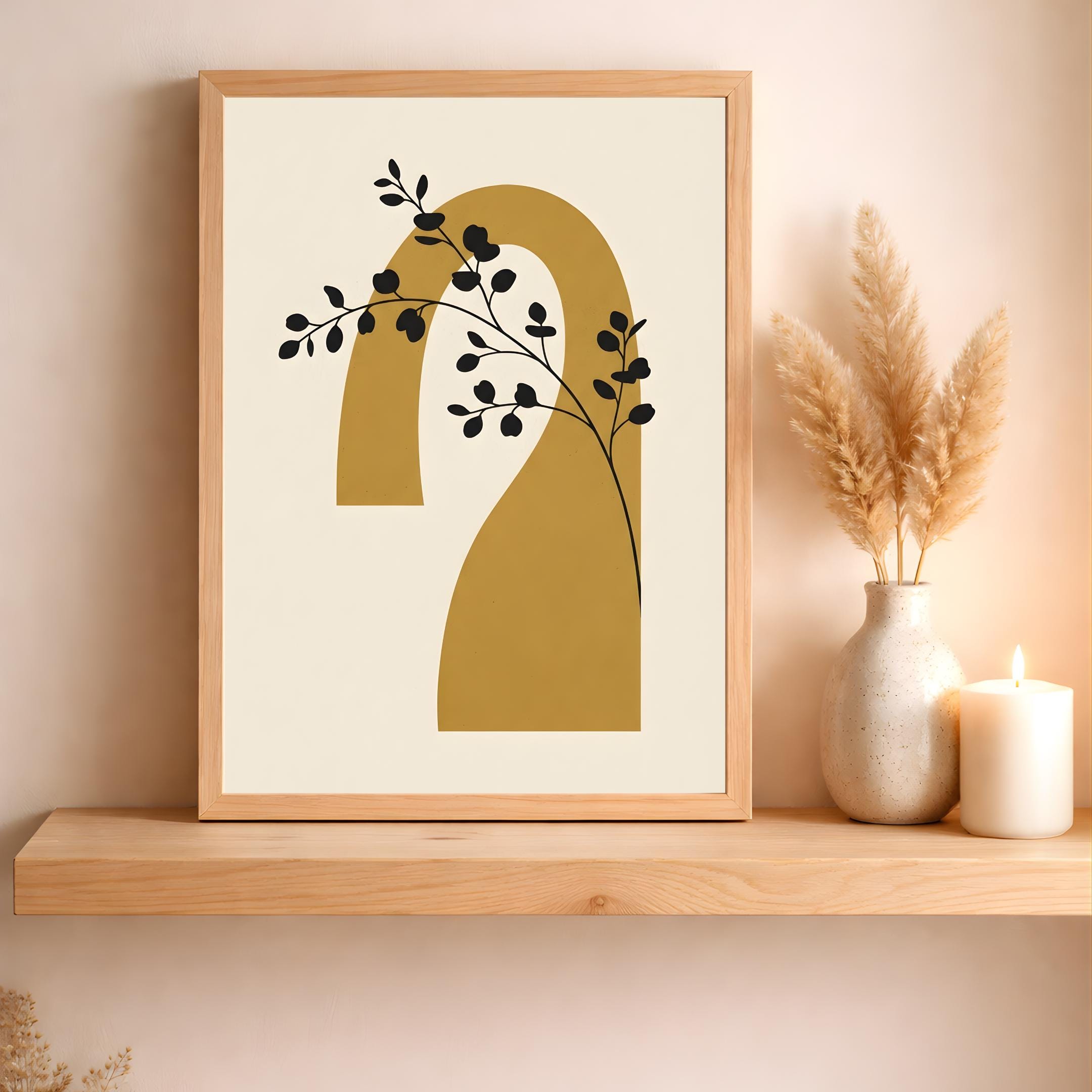 Abstract Botanical Arch Wall Art Print, Minimalist Black Branch Poster (Digital Download)