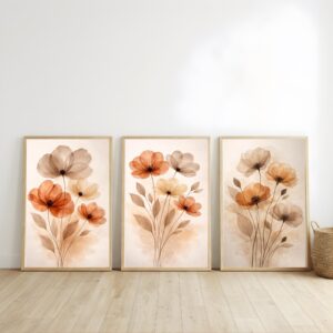 Boho Watercolor Floral Set of 3 Terracotta Prints (Digital Download)