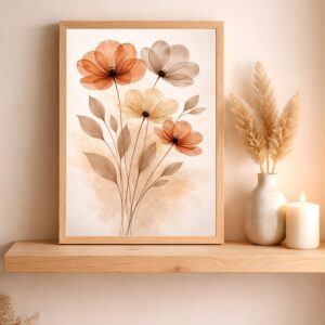 Boho Watercolor Floral Art Neutral Tones Print (Digital Download)