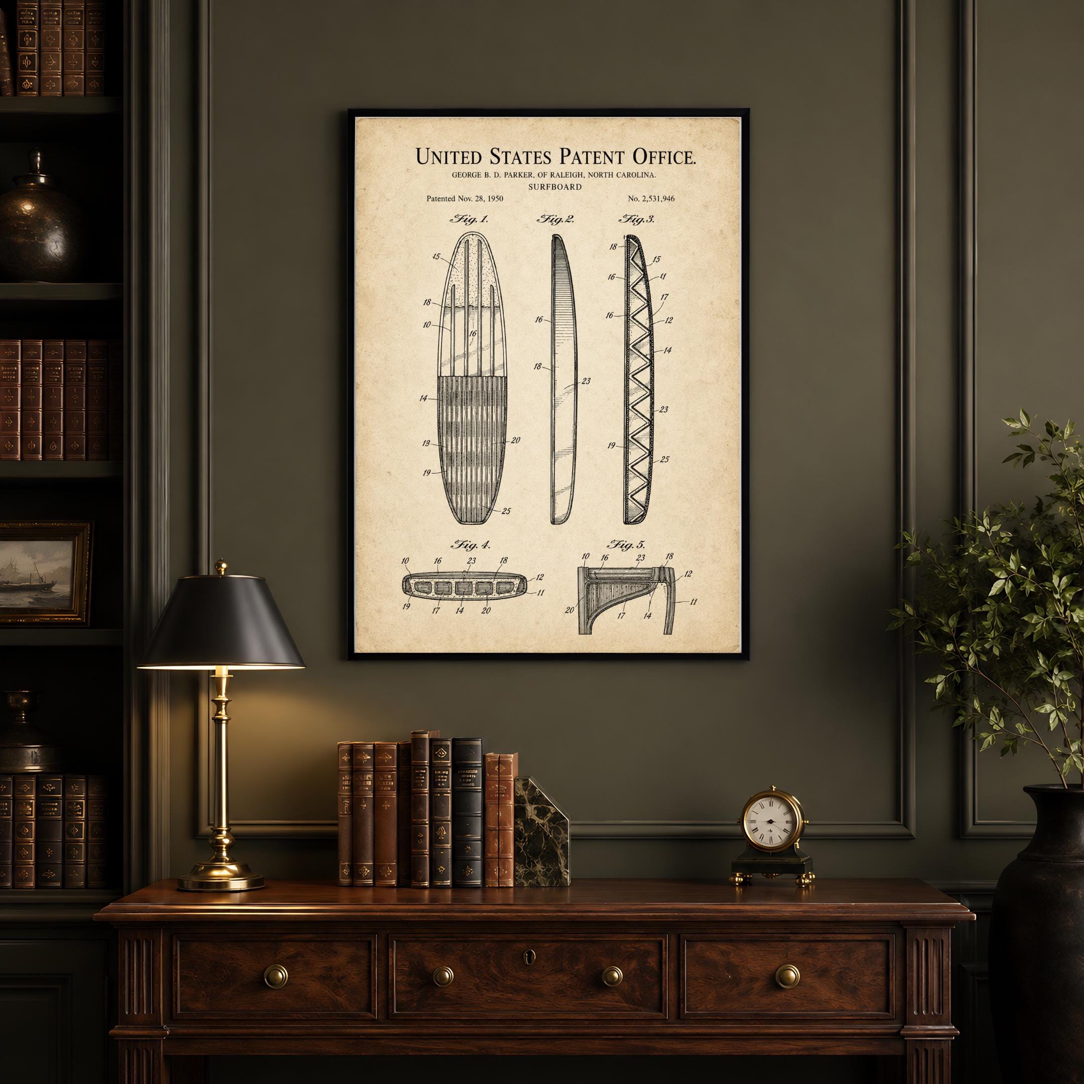 1950 Surfboard Patent Art - Vintage Technical Diagram Digital download - Image 5