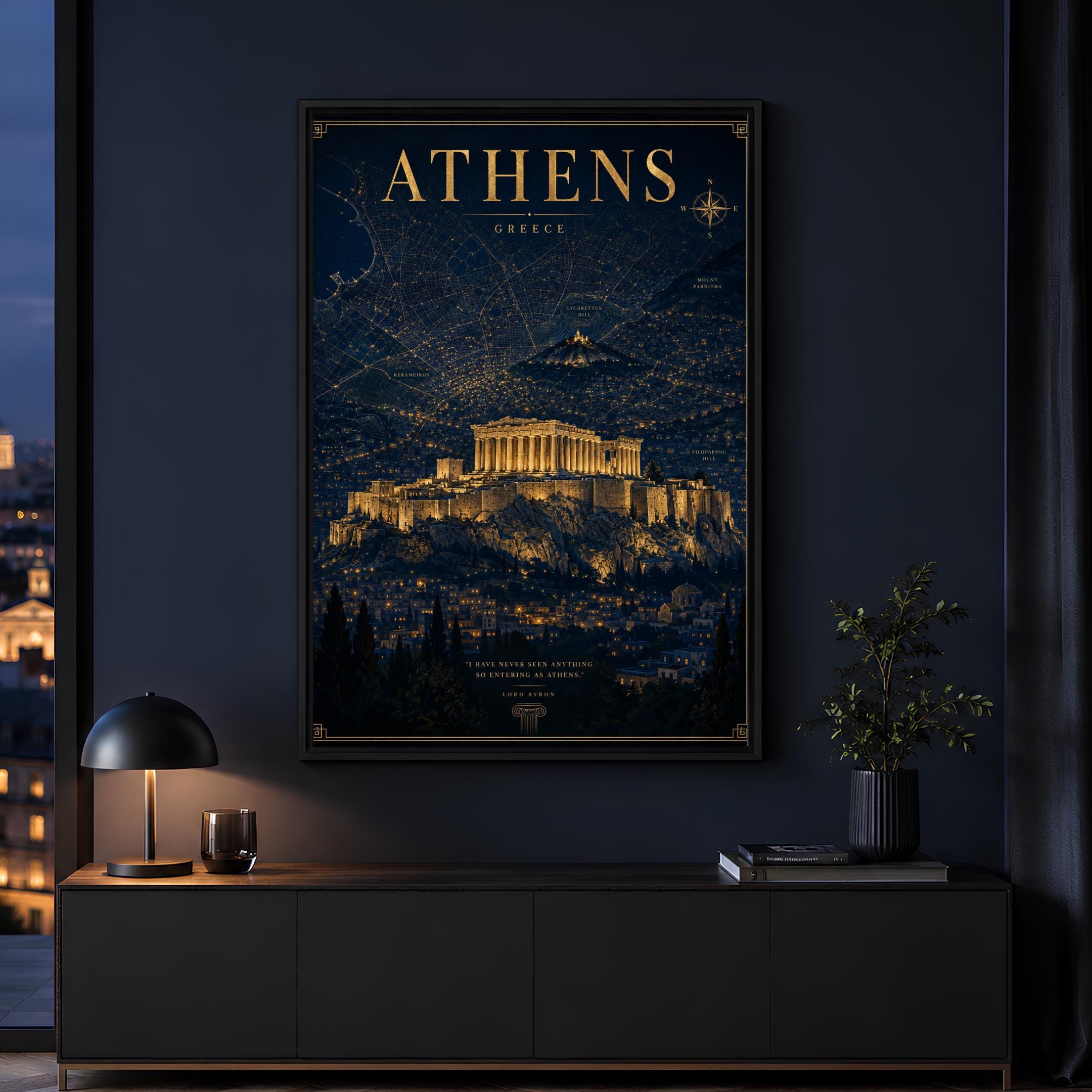 Athens Greece Travel Poster - Navy & Gold City Map (Digital download) - Image 2