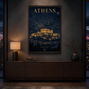 Athens Greece Travel Poster - Navy & Gold City Map (Digital download) - Image 3