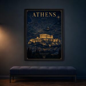 Athens Greece Travel Poster - Navy & Gold City Map (Digital download) - Image 4