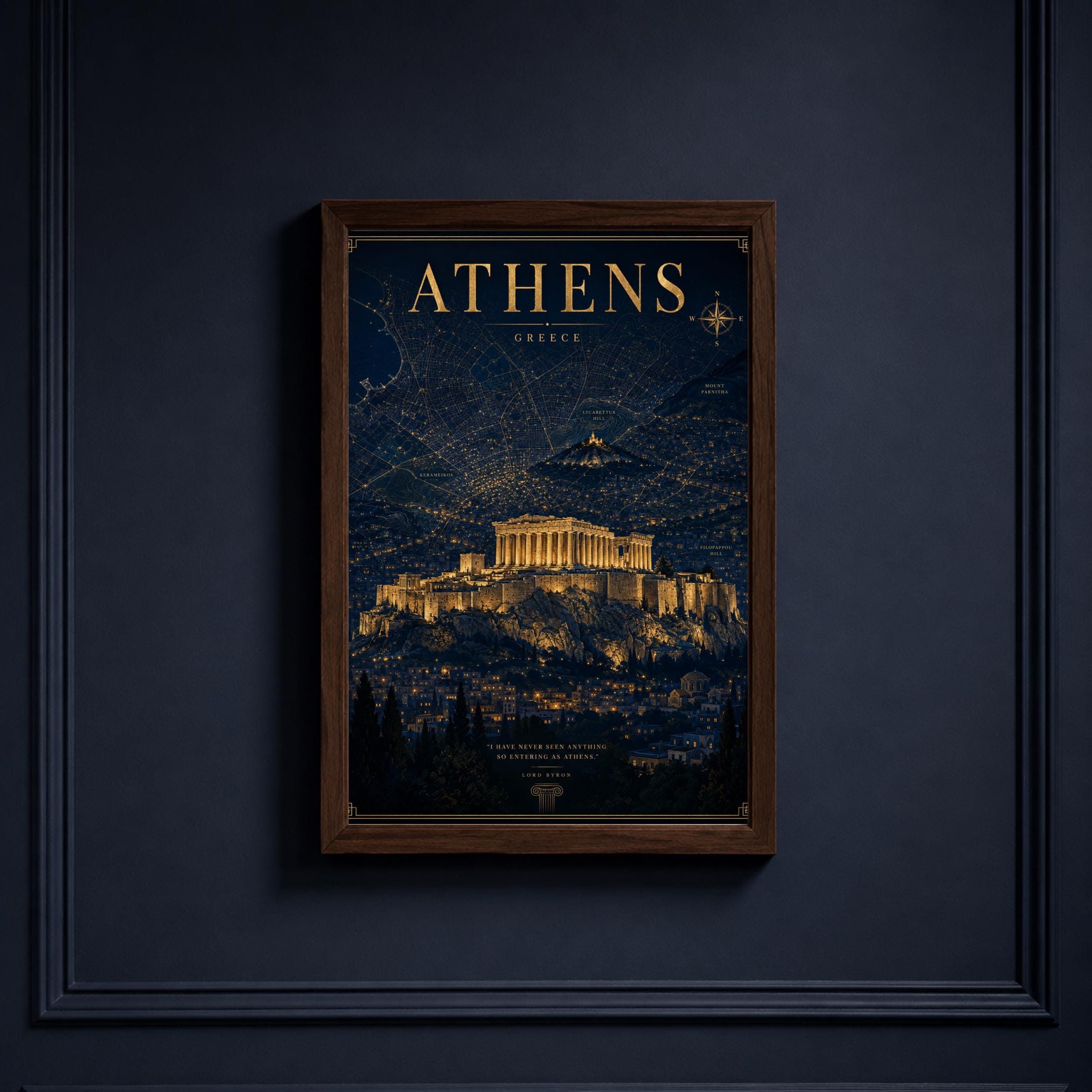 Athens Greece Travel Poster - Navy & Gold City Map (Digital download) - Image 5