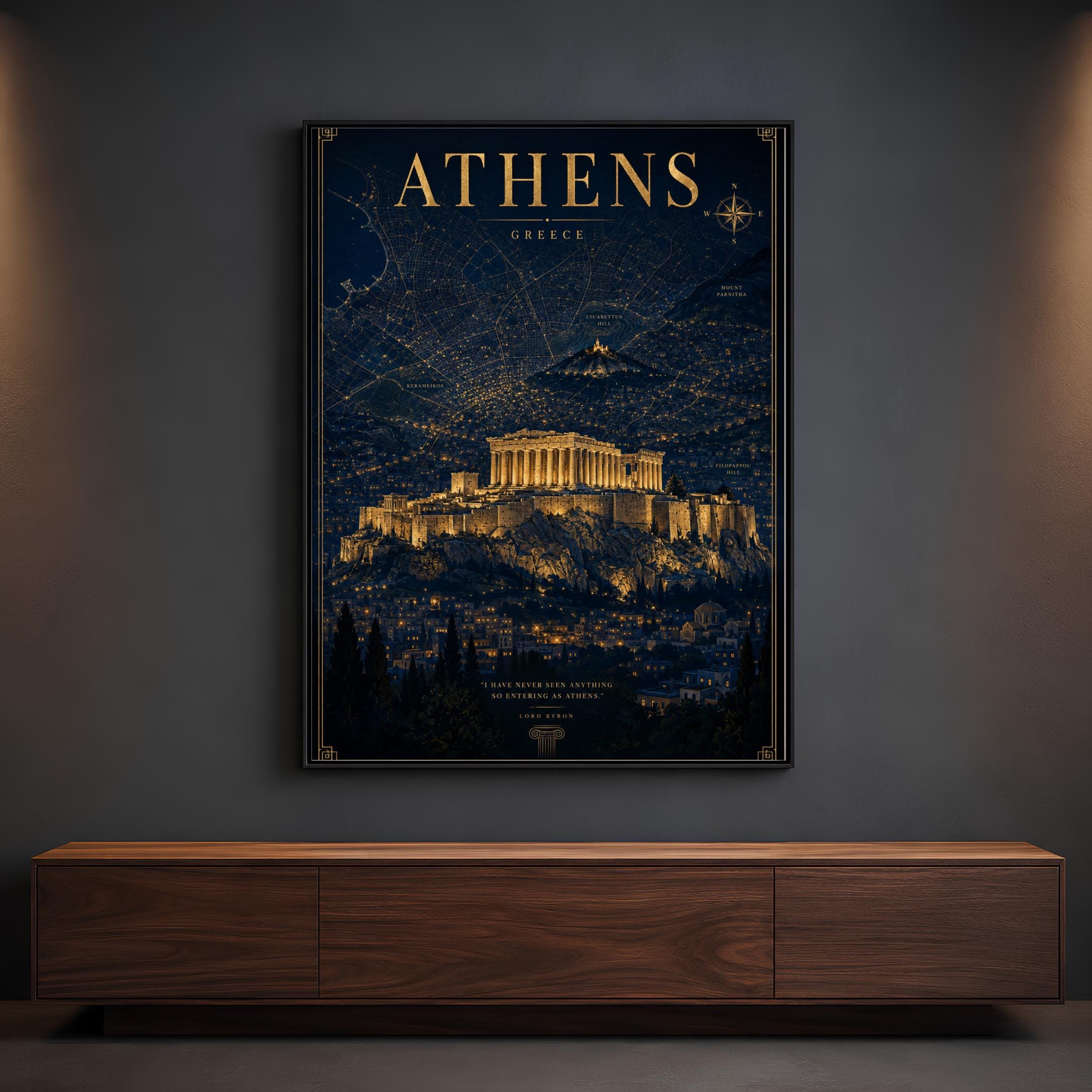 Athens Greece Travel Poster - Navy & Gold City Map (Digital download) - Image 6