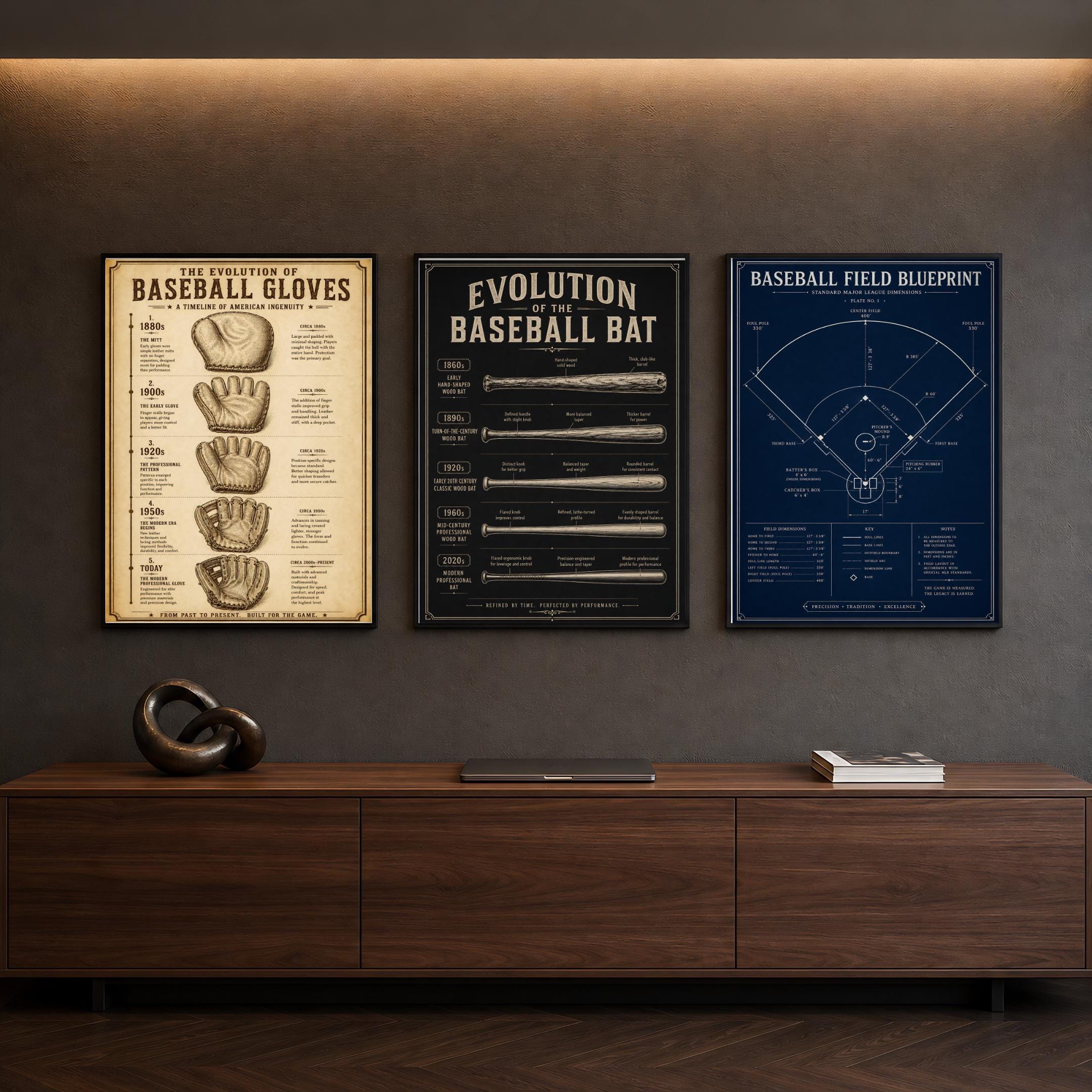 Baseball Poster Bundle, Evolution of Baseball Gear and Field Blueprint Wall Art (Digital Download) - Image 4