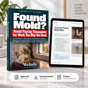 Found Mold? updated book cover beside a tablet showing the guide, instant PDF download and 42 pages