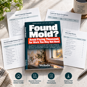Found Mold? updated book cover with home inspection, moisture source, contractor quote and next-step worksheets