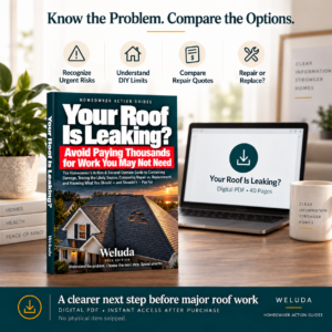 Your Roof Is Leaking? guide covering urgent risks, DIY limits, roofing quote comparisons, and repair or replacement decisions.